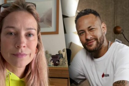 Luana Piovani de blusa amarela divide tela com Neymar que sorrir com camisa branca