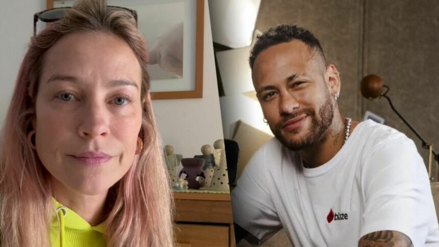 Luana Piovani de blusa amarela divide tela com Neymar que sorrir com camisa branca