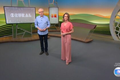 Nélson Araújo ao lado de Helen Martins apresentando o Globo Rural de hoje