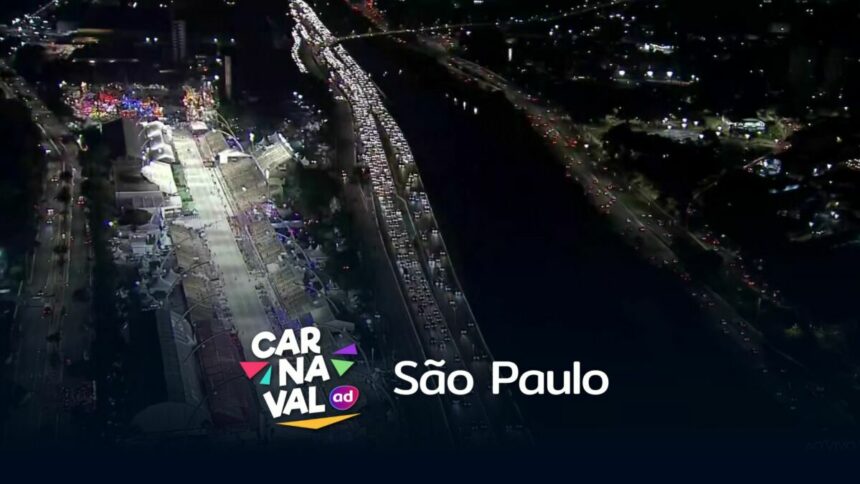 Vista aérea do sambódromo do Anhembi no segundo dia desfiles das Escolas de Samba de são Paulo