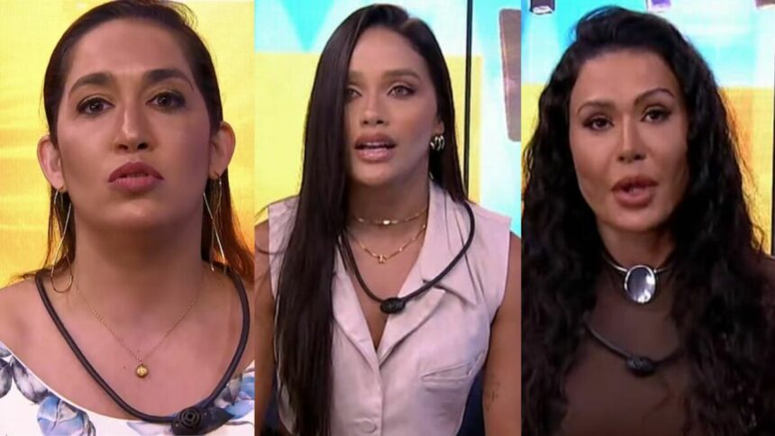 Daniele Hypolito, Eva e Gracyanne Barbosa em uma montagem no BBB 25