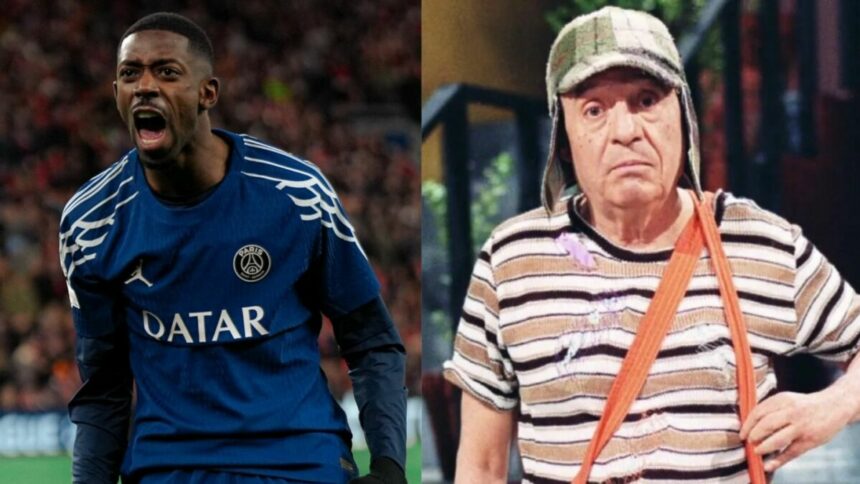 Dembele, com a camisa do PSG, e Chaves em uma montagem