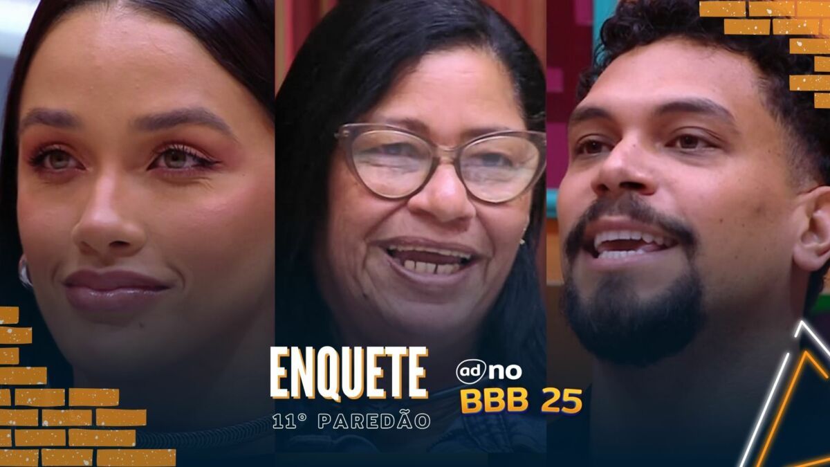 Eva, Joselma e Vinicius na arte da enquete do 11º Paredão do BBB 25