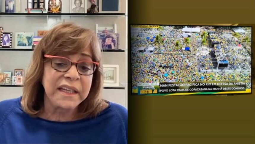 Gloria Perez divide tela com a foto de Jair Bolsonaro em meio a multidão