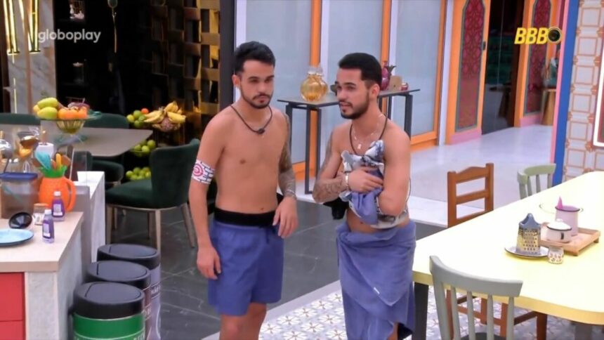 João Pedro e João Gabriel em conversa na cozinha do BBB 25