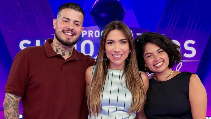 Jottapê e Bruna Mascarenhas, ao lado de Patricia Abravanel, no Programa Silvio Santos