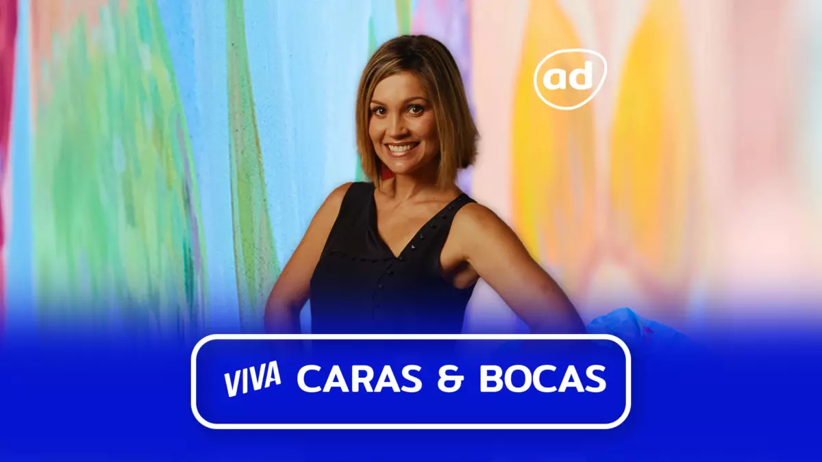 Protagonista de Caras & Bocas sorridente na arte do resumo da novela no Viva