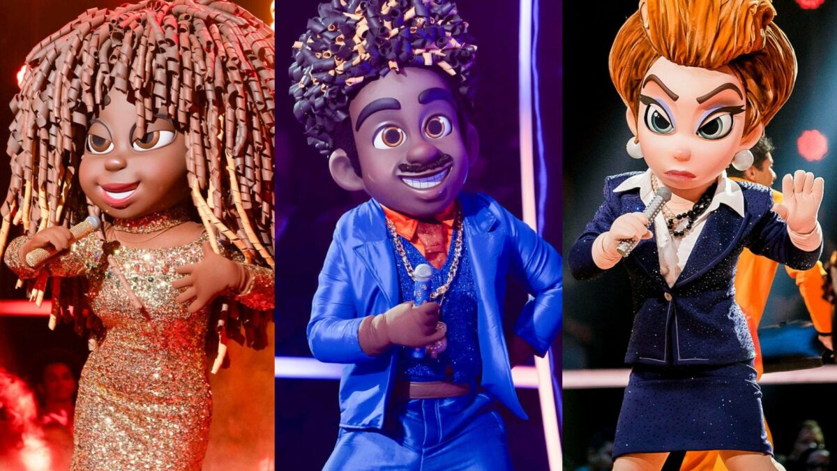 Sol, Foguinho e Odete Roitman em uma montagem no The Masked Singer Brasil 5