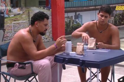 Vinicius e Guilherme em trecho do Café da Manhã fora da casa no BBB 25