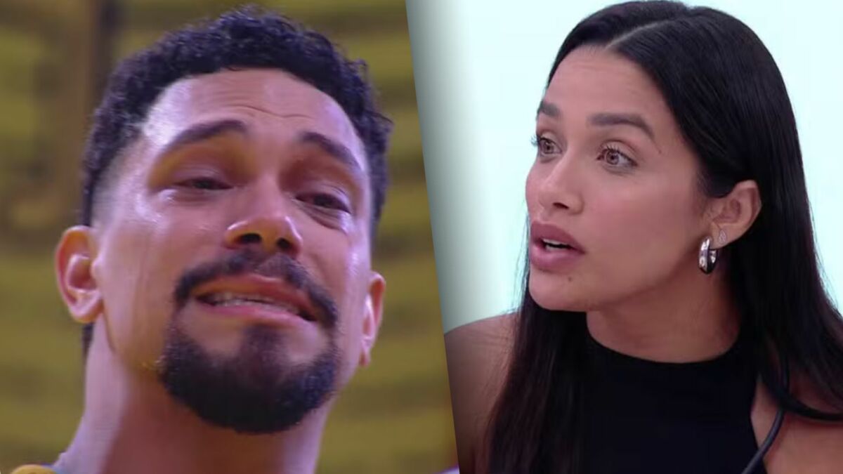 Vinicius chorando na festa do BBB 25 divide tela com Eva espantada no almoço do Anjo