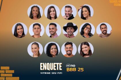 Arte com os 14 brothers do BBB 25, sorridentes, na enquete da vitrine Seu Fifi