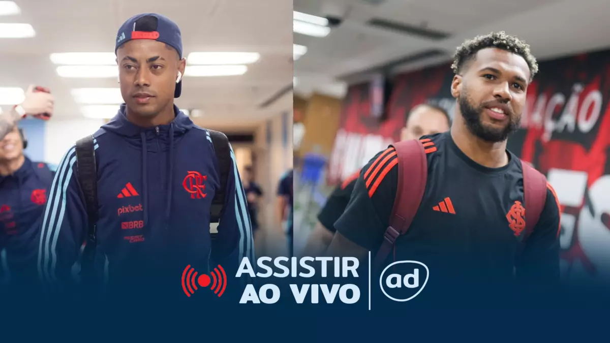 Montagem com jogadores do Flamengo e Internacional no vestuário do jogo pelo Brasileirão 2025