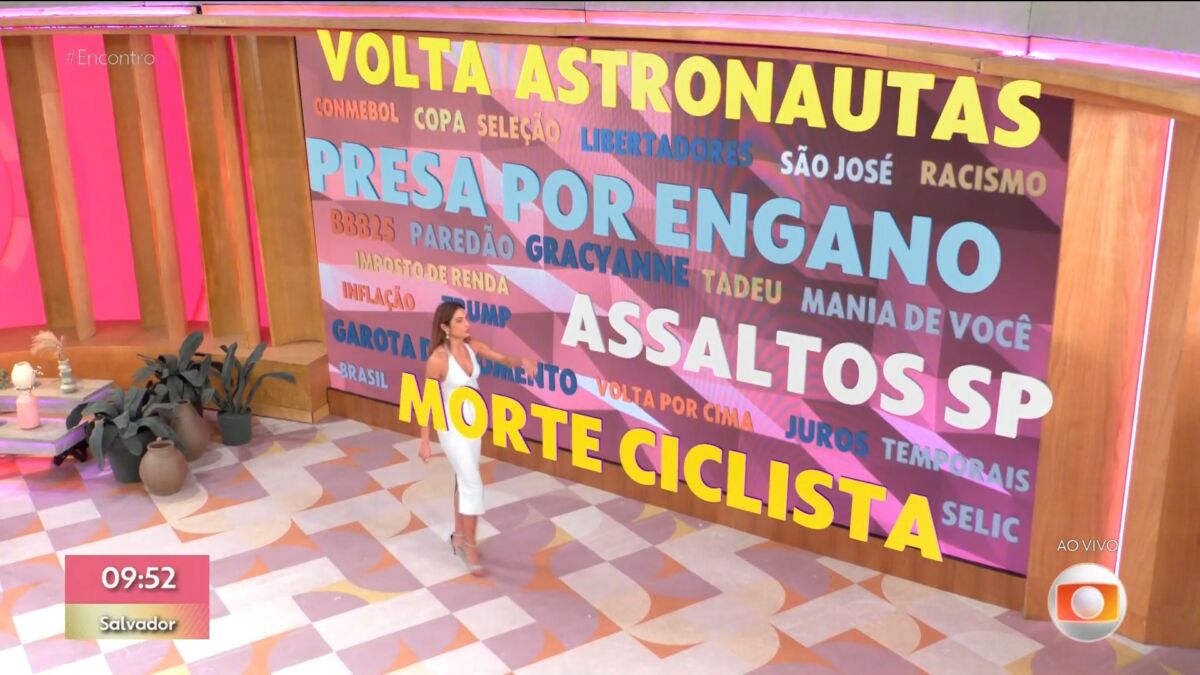 Telão com a nuvem de palavras do encontro 