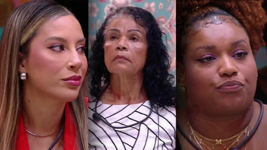 Renata, Vilma e Camilla com semblantes sérios na formação do sétimo Paredão do BBB 25