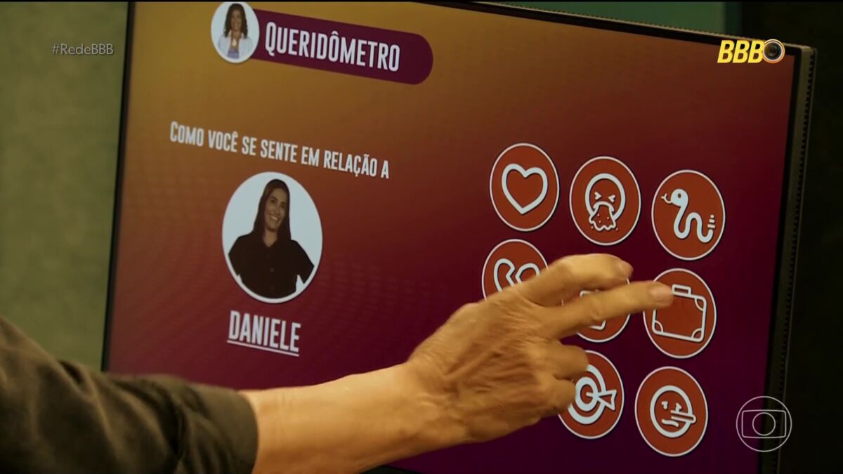 Tela do queridômetro de Daniele com Dona Vilma apertando o emoji de mala