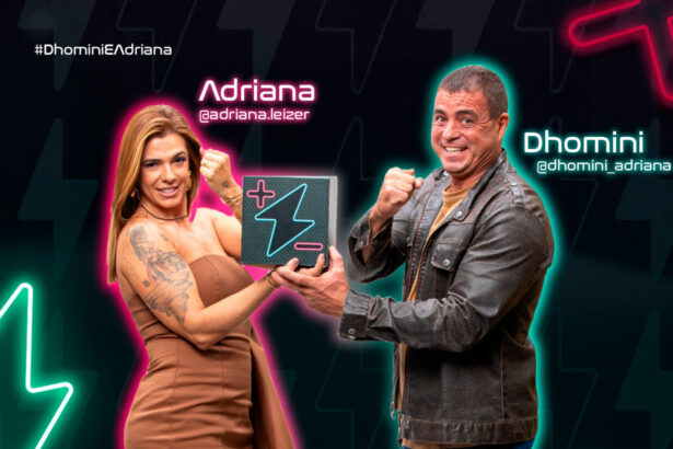 Adriana e Dhomini na arte de divulgação do Power Couple Brasil