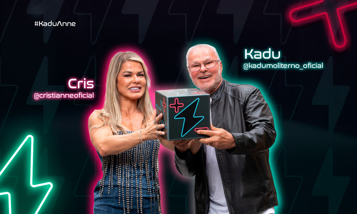 Cris e Kadu Moliterno na arte de divulgação do Power Couple Brasil