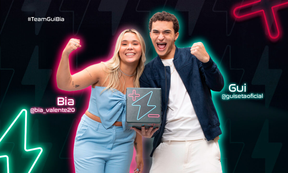 Bia e Gui na arte de divulgação do Power Couple Brasil