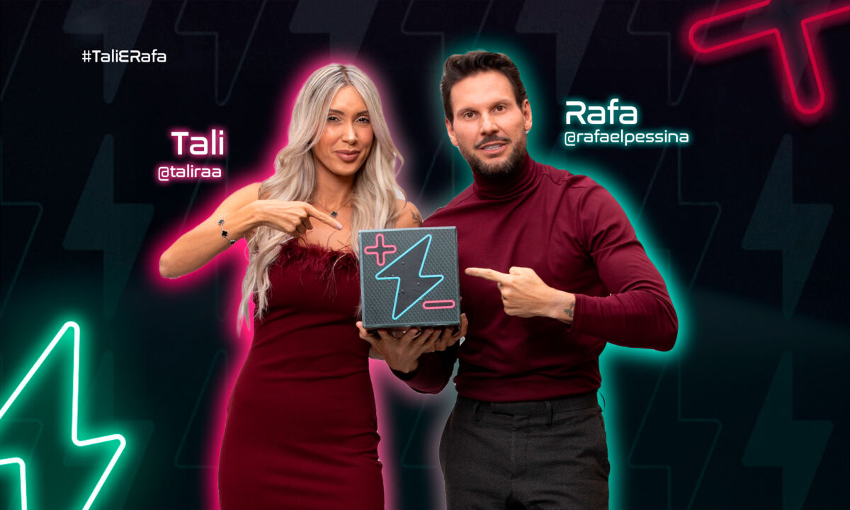 Tali e Rafael Pessina na arte de divulgação do Power Couple Brasil