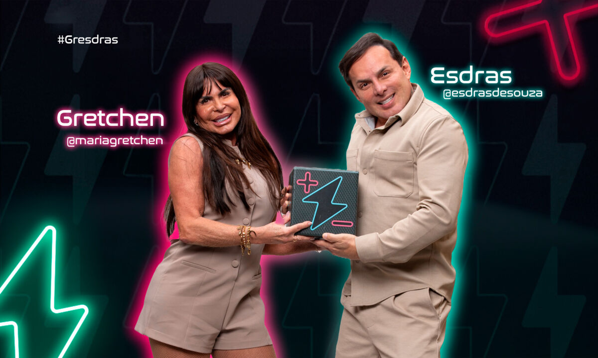 Gretchen e Esdras na arte de divulgação do Power Couple Brasil