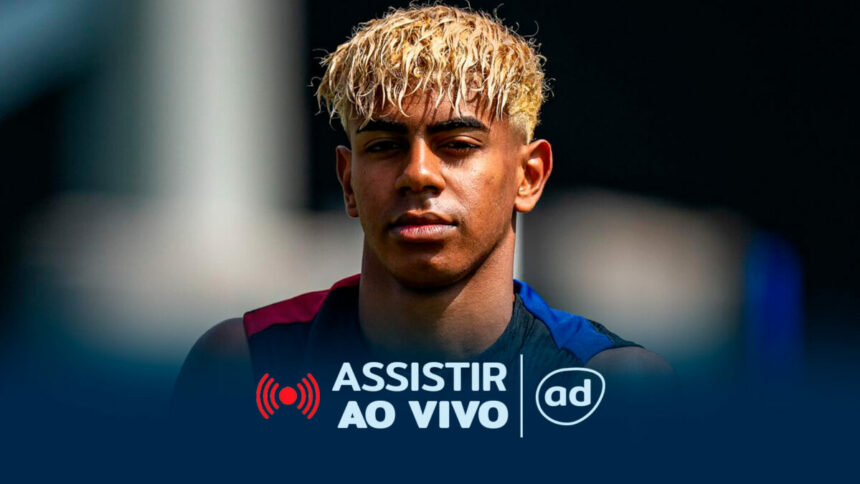 Lamine Yamal na arte onde assistir ao jogo Barcelona x Inter de Milão