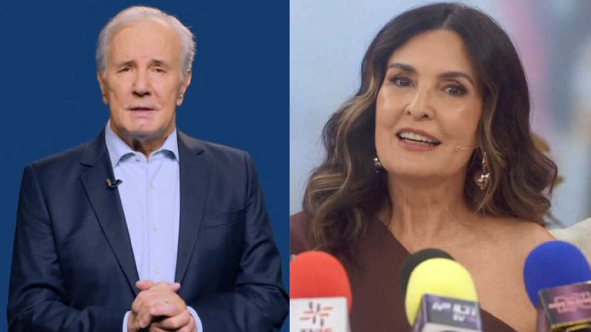 Celso Freitas e Fátima Bernardes em uma montagem no Encontro