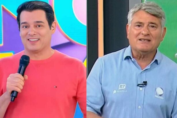 Celso Portiolli, no Domingo Legal, e Cleber Machado, no Brasileirão, em uma montagem