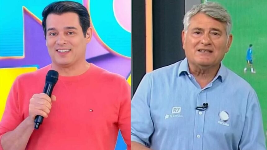 Celso Portiolli, no Domingo Legal, e Cleber Machado, no Brasileirão, em uma montagem