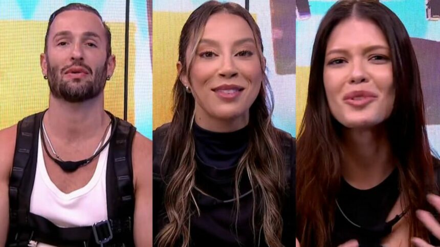 Diego Hypolito, Renata e Vitória Strada em uma montagem no BBB 25