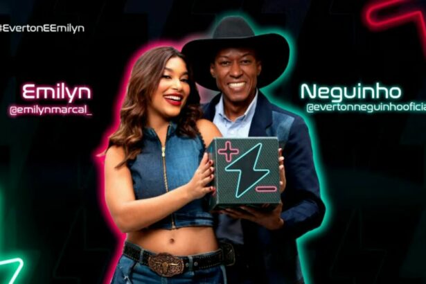 Emilyn e Neguinho na arte de divulgação do Power Couple Brasil