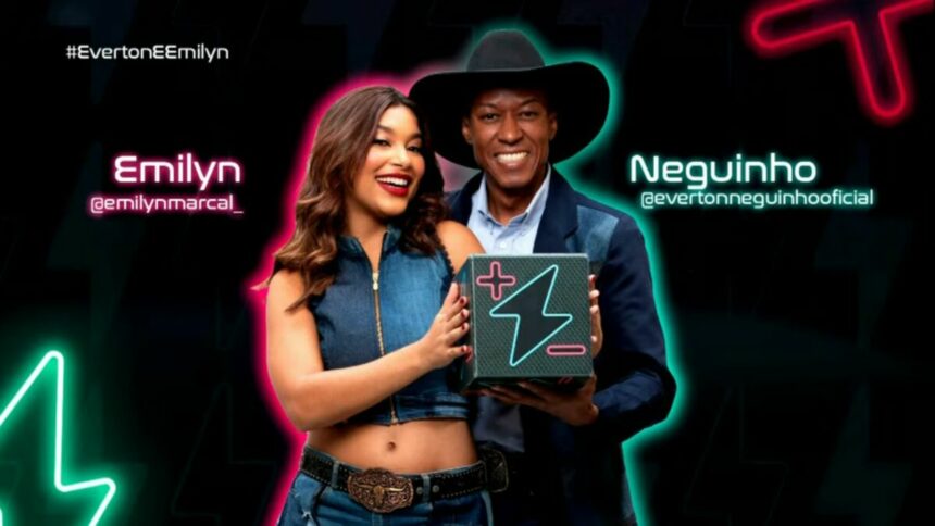Emilyn e Neguinho na arte de divulgação do Power Couple Brasil