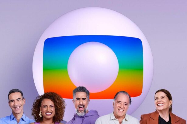 Novo logo da Globo em comemoração aos 60 anos da emissora acompanhado de atores e apresentadores como César Tralli e Tony Ramos