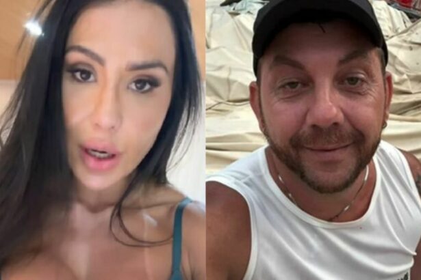 Gracyanne Barbosa e Edilberto, com a coluna do circo caída ao fundo, em uma montagem