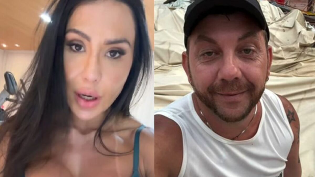 Gracyanne Barbosa e Edilberto, com a coluna do circo caída ao fundo, em uma montagem