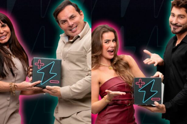 Gretchen e Esdras e Rayanne Morais e Victor Pecoraro em uma montagem na arte do Power Couple
