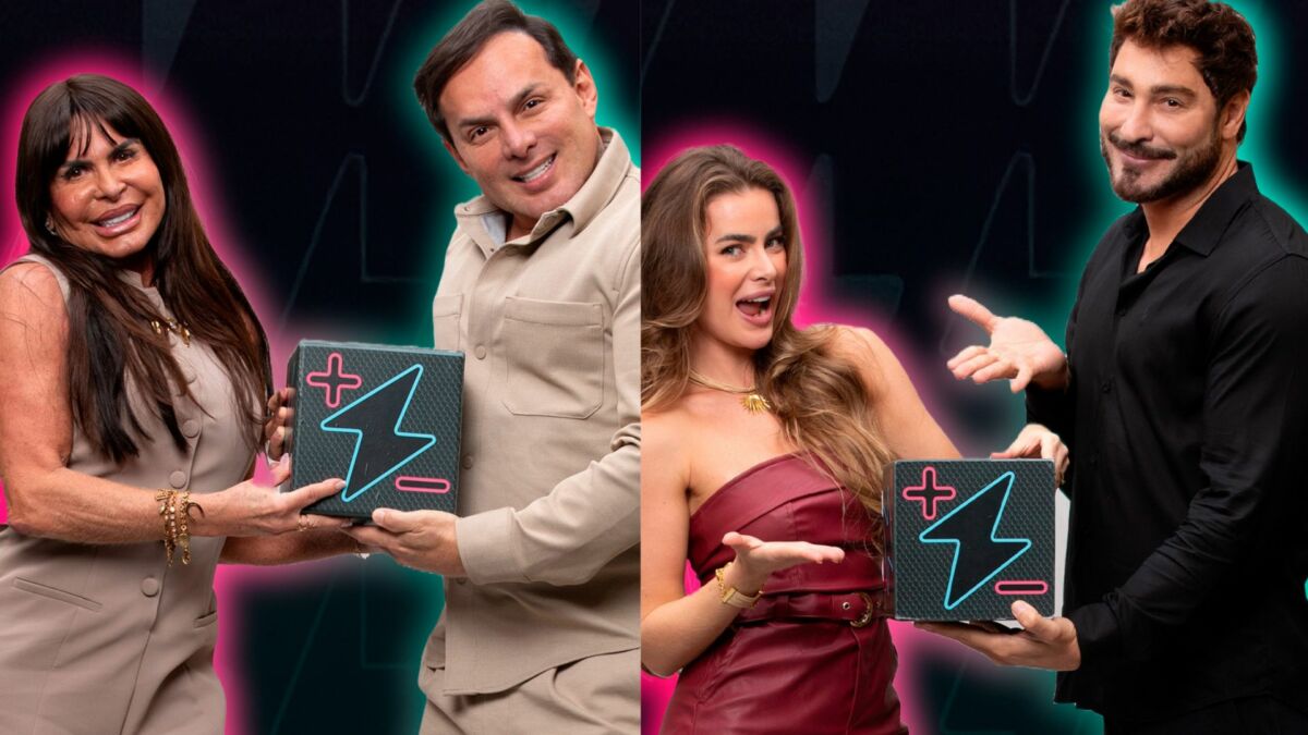 Gretchen e Esdras e Rayanne Morais e Victor Pecoraro em uma montagem na arte do Power Couple