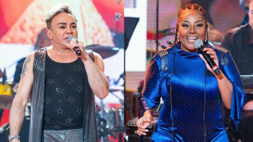 Markinhos Moura e Vanessa Jackson em uma montagem no palco do Altas Horas