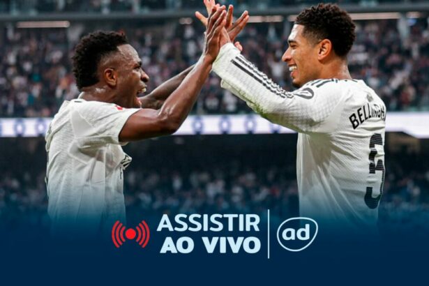Vini Jr e Jude Bellingham na arte onde assistir ao jogo Real Madrid x Arsenal