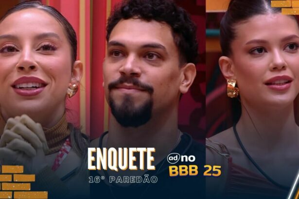 Renata, Vinicius e Vitória Strada na arte enquete do 16 paredão no BBB 25