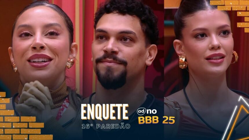Renata, Vinicius e Vitória Strada na arte enquete do 16 paredão no BBB 25