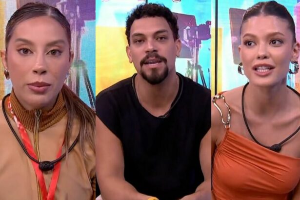 Renata, Vinicius e Vitória Strada em uma montagem no BBB 25