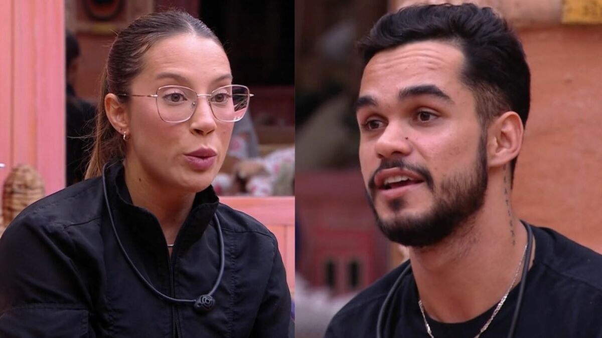 Renata e João Pedro em uma montagem no BBB 25