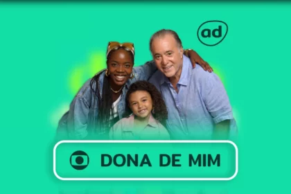 Protagonistas na arte do resumo da novela Dona de Mim