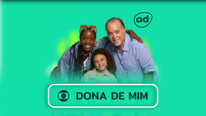 Protagonistas na arte do resumo da novela Dona de Mim