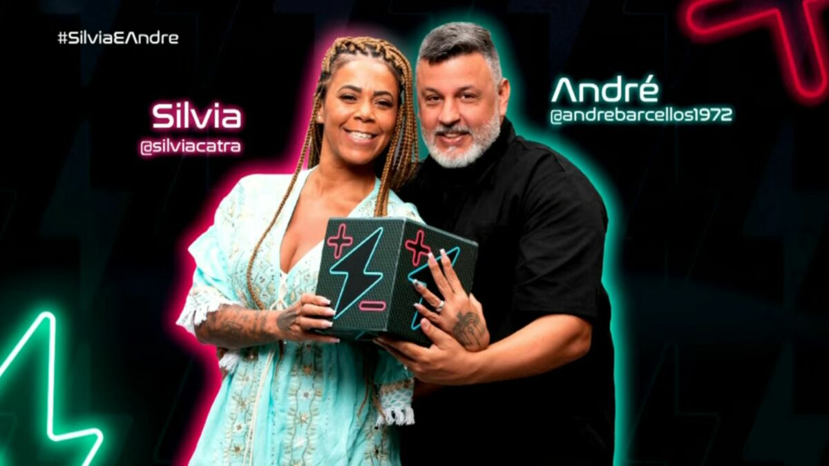 Silvia Catra e André na arte de divulgação do Power Couple Brasil