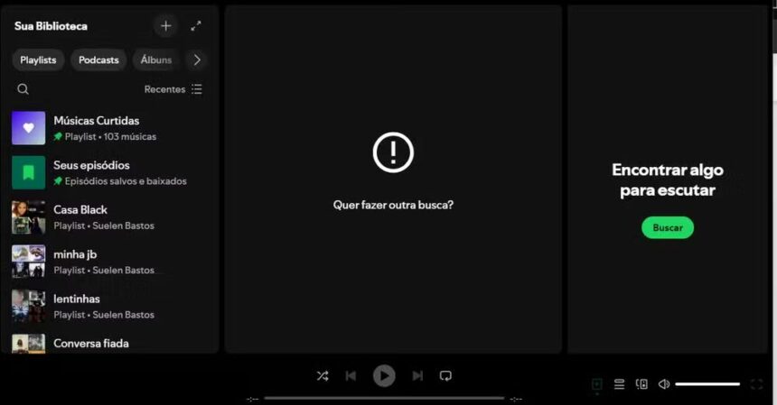 Tela do player web do Spotify fora do ar