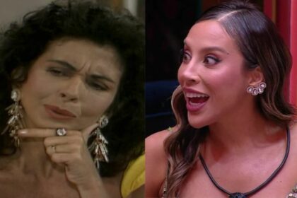 Tieta (Betty Faria) e Renata no sofá do BBB 25 em uma montagem