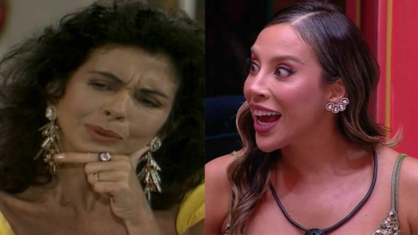 Tieta (Betty Faria) e Renata no sofá do BBB 25 em uma montagem