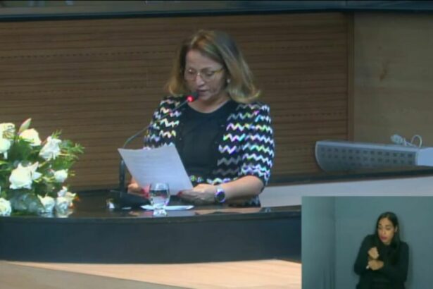 Vereadora Professora Ana Lúcia discursando em Sessão Solene na Câmera Municipal do Recife