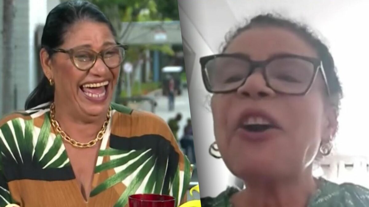 Joselma sorrir ao dividi tela com Vilma ao vivo no Mais Você